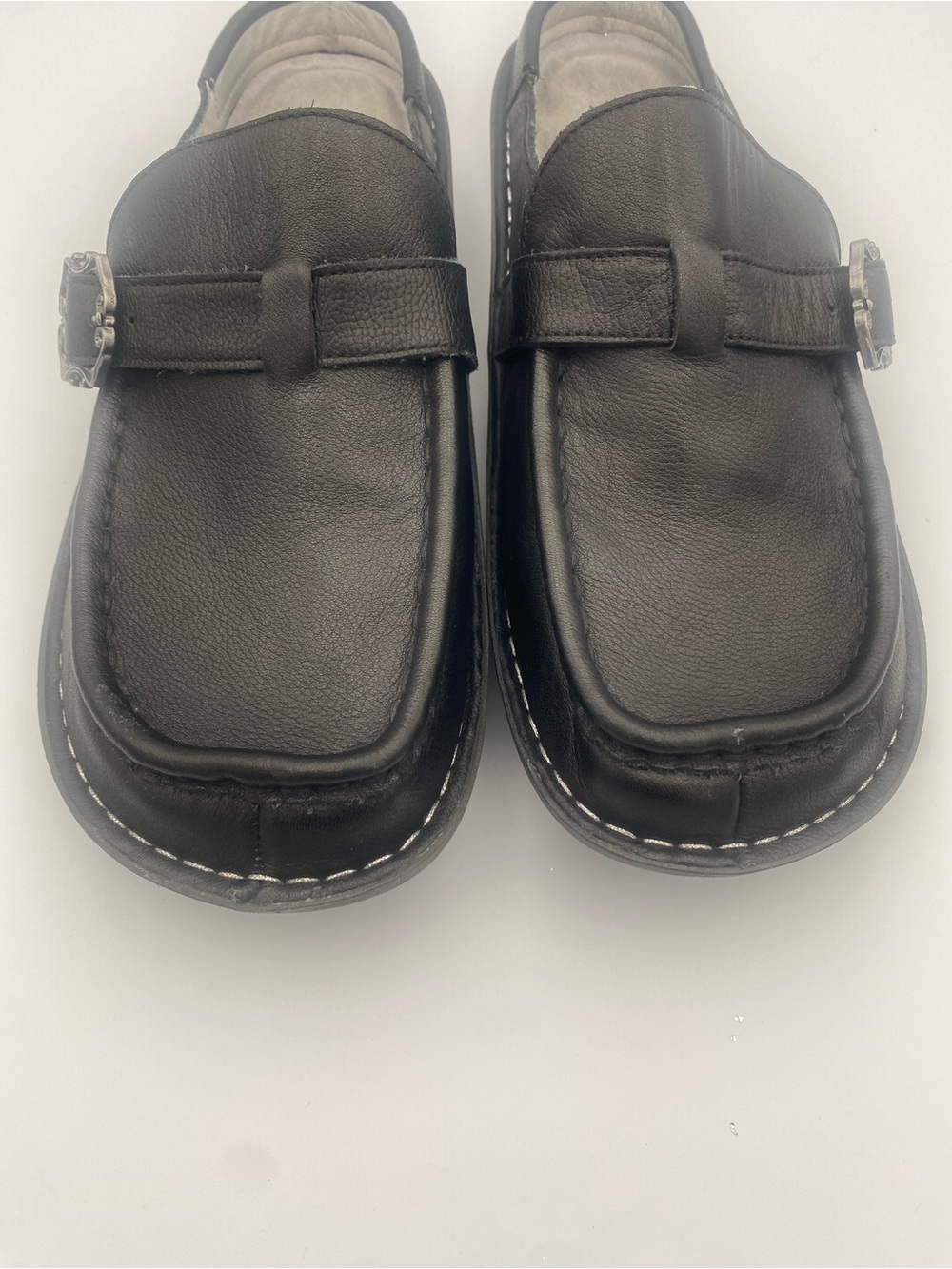 Alegria Black Leather Womans Slip-On Clog with Buckle Sz EU 41/IS 9.5-10